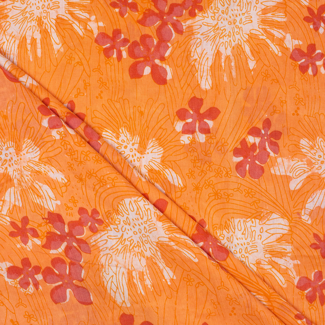 Exclusive Red Floral Hand Block Print Dabu Fabric