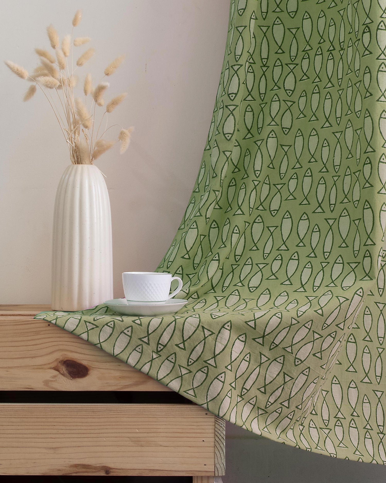 Fish Block Printed Cotton Curtains for Window in India