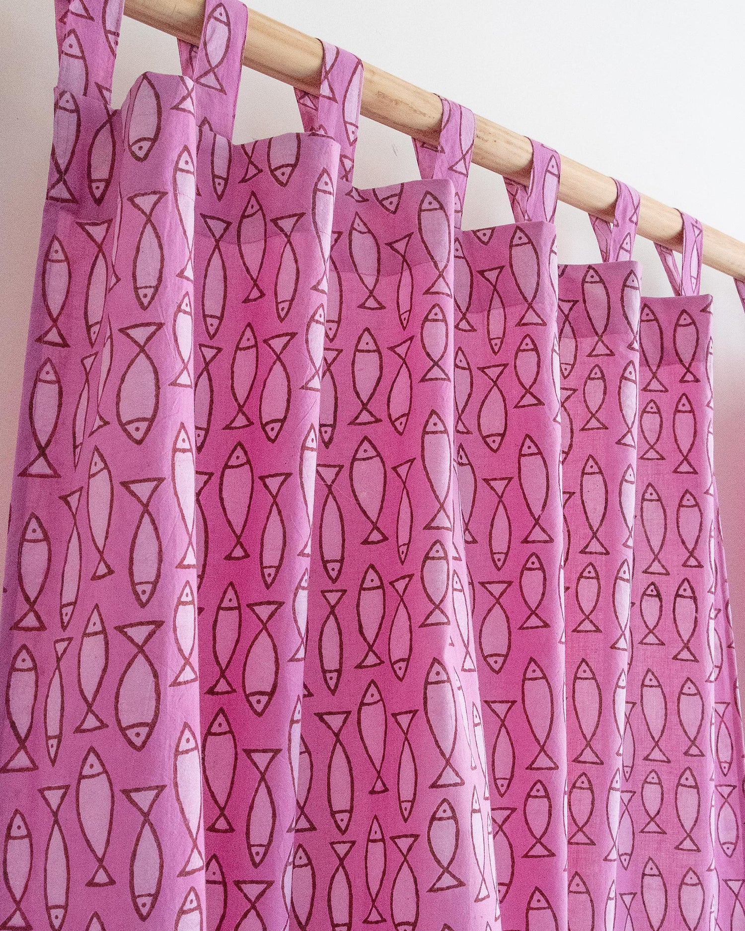 Fish Block Printed Curtains Set for Door and Window