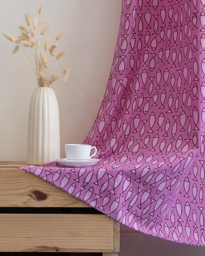 Fish Block Printed Curtains Set for Door and Window