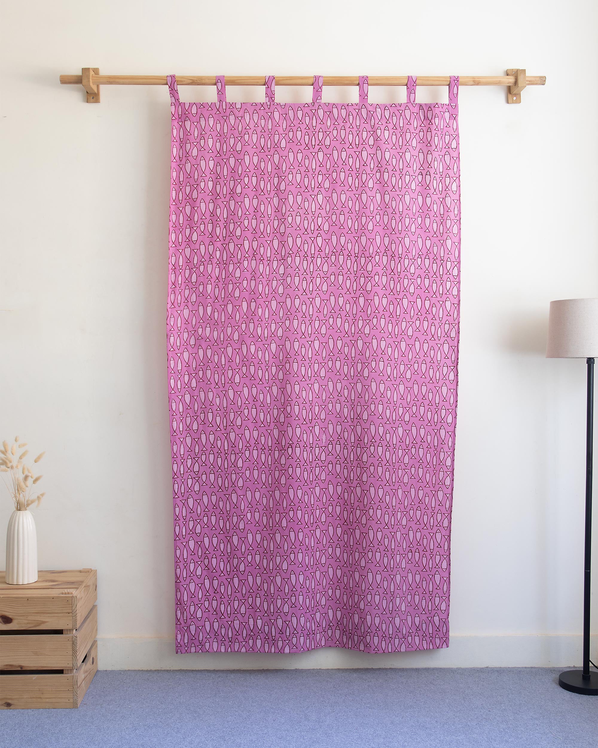 Fish Block Printed Curtains Set for Door and Window