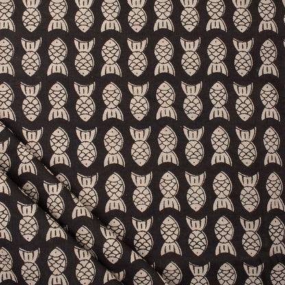 Fish Hand Block Printed Cotton Bagru Fabric