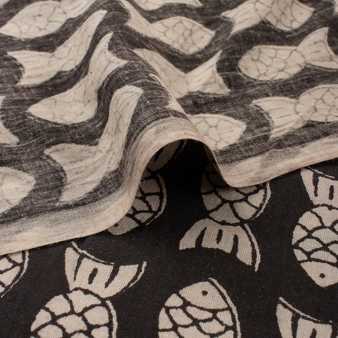 Fish Hand Block Printed Cotton Bagru Fabric