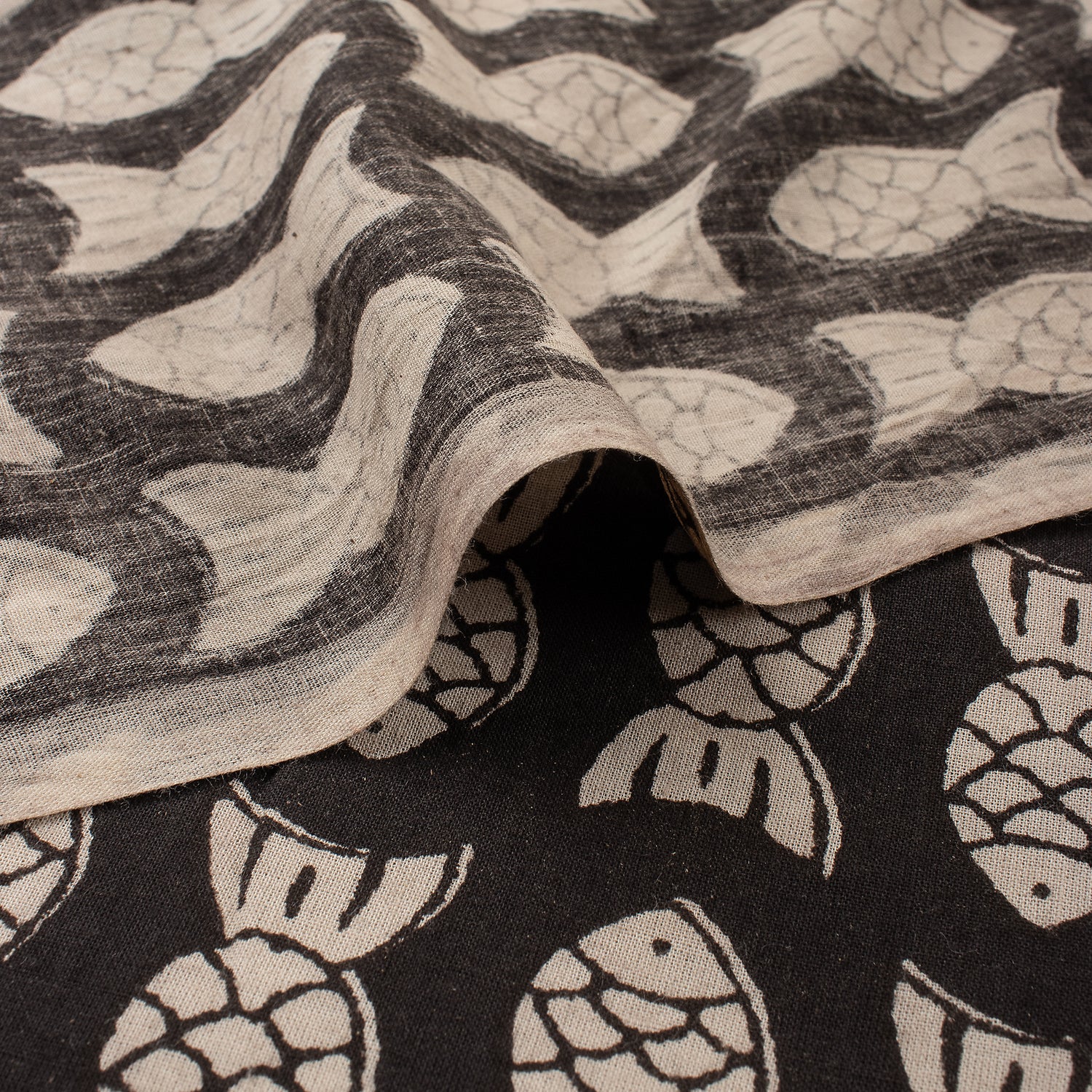 Fish Hand Block Printed Cotton Bagru Fabric