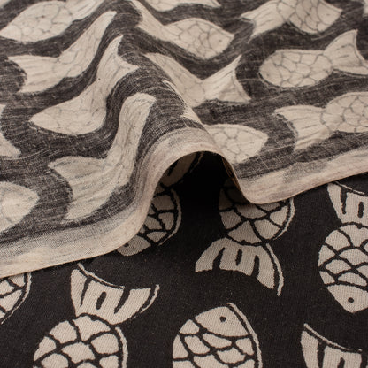 Fish Hand Block Printed Cotton Bagru Fabric