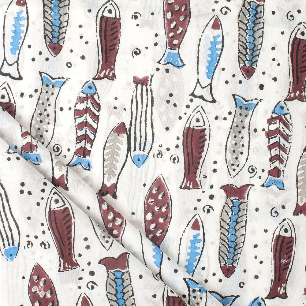 Fish Indian Hand Block Print Cotton Fabric