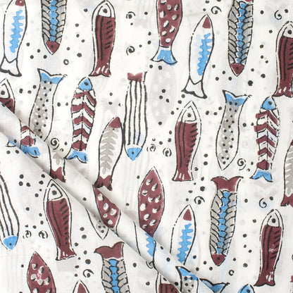 Fish Indian Hand Block Print Cotton Fabric