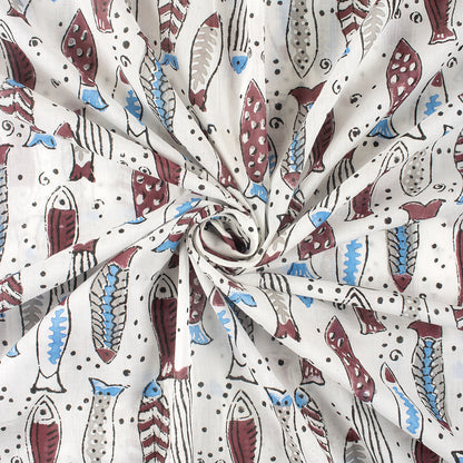 Fish Indian Hand Block Print Cotton Fabric