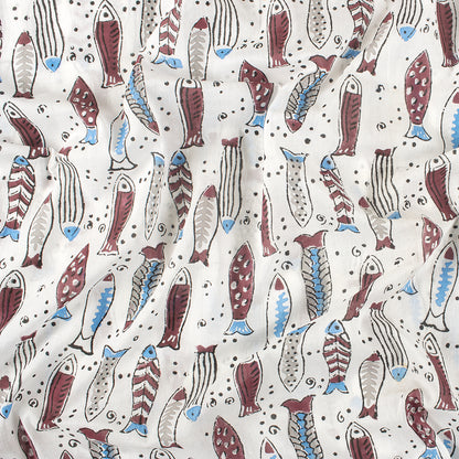 Fish Indian Hand Block Print Cotton Fabric