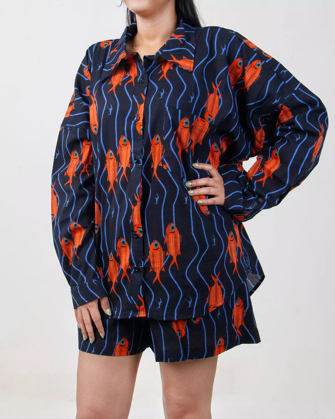Fish Print Hand Block Organic Cotton Co-Ord Set Womens
