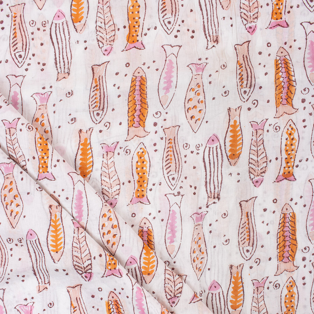 Fish Print Indian Hand Block Cotton Material Fabric