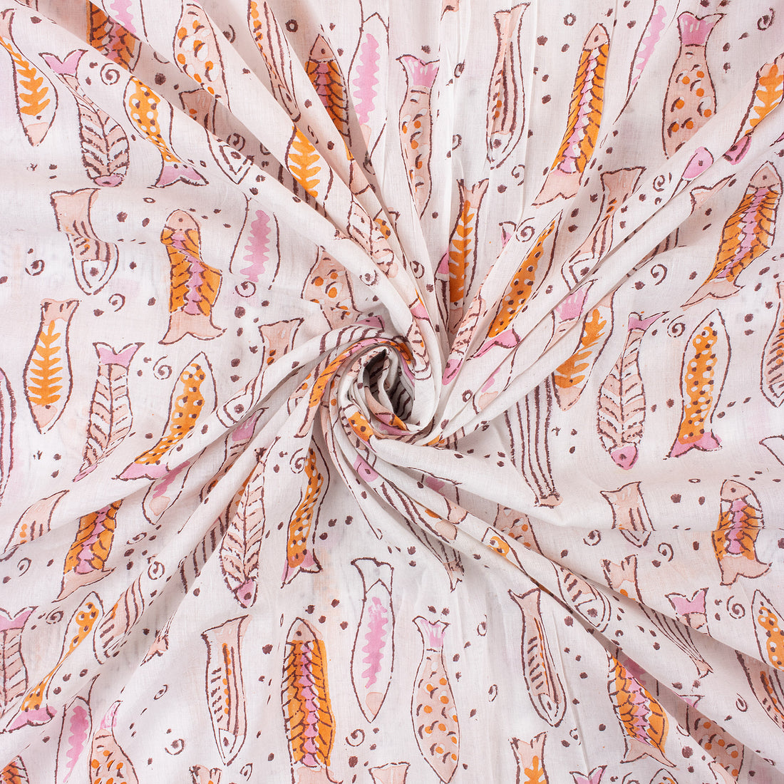 Fish Print Indian Hand Block Cotton Material Fabric