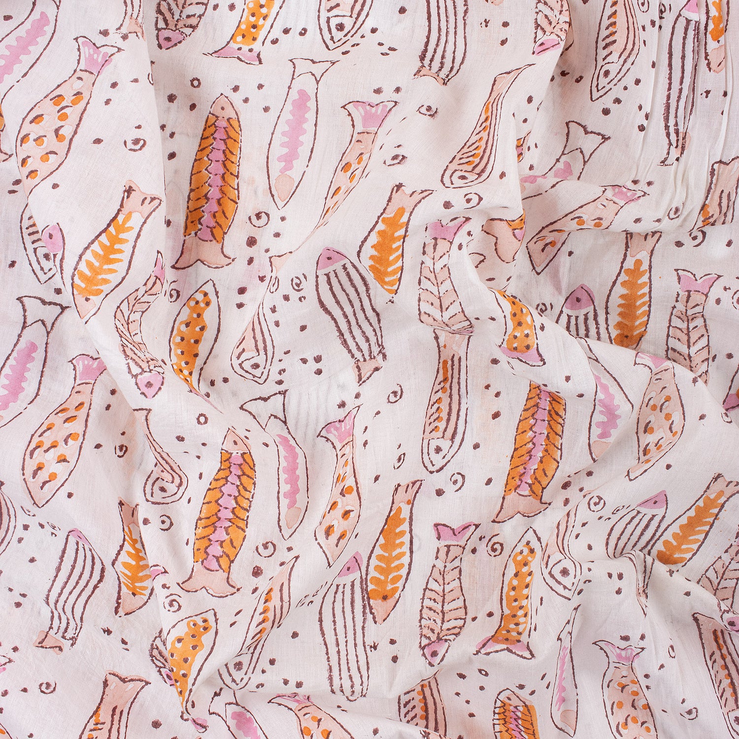 Fish Print Indian Hand Block Cotton Material Fabric