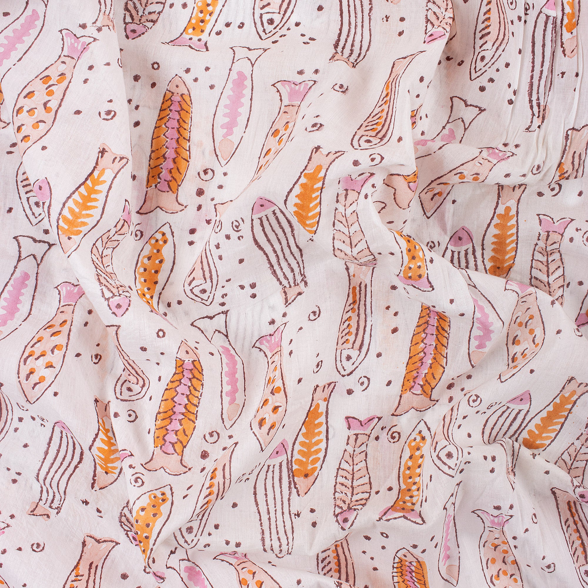 Fish Print Indian Hand Block Cotton Material Fabric