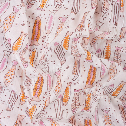 Fish Print Indian Hand Block Cotton Material Fabric