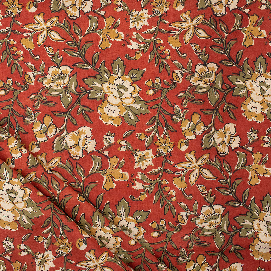 Floral Bagru Hand Block Printed Organic Cotton Fabric