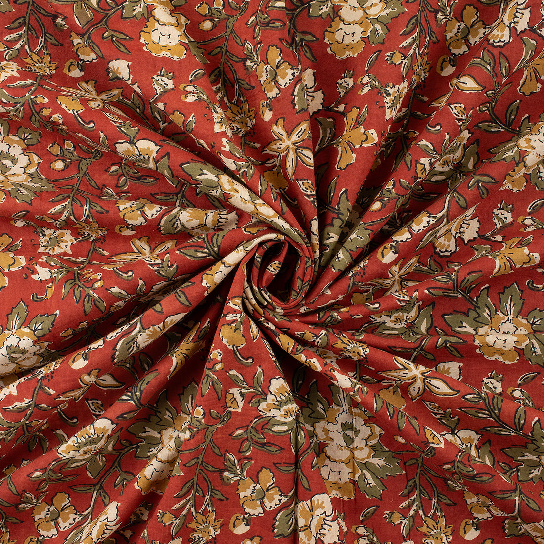 Floral Bagru Hand Block Printed Organic Cotton Fabric