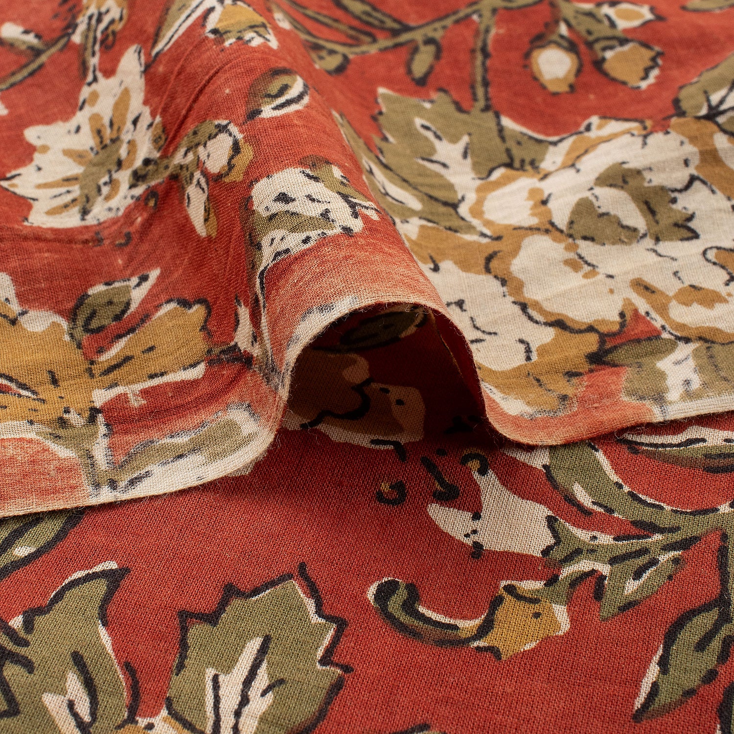Floral Bagru Hand Block Printed Organic Cotton Fabric