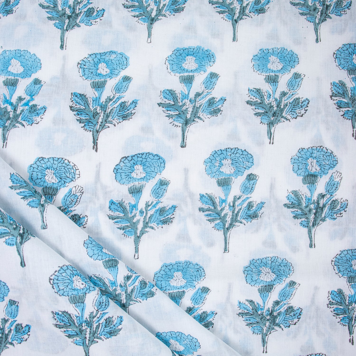 Floral Block Print Cotton Running Fabric