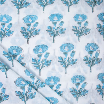 Floral Block Print Cotton Running Fabric