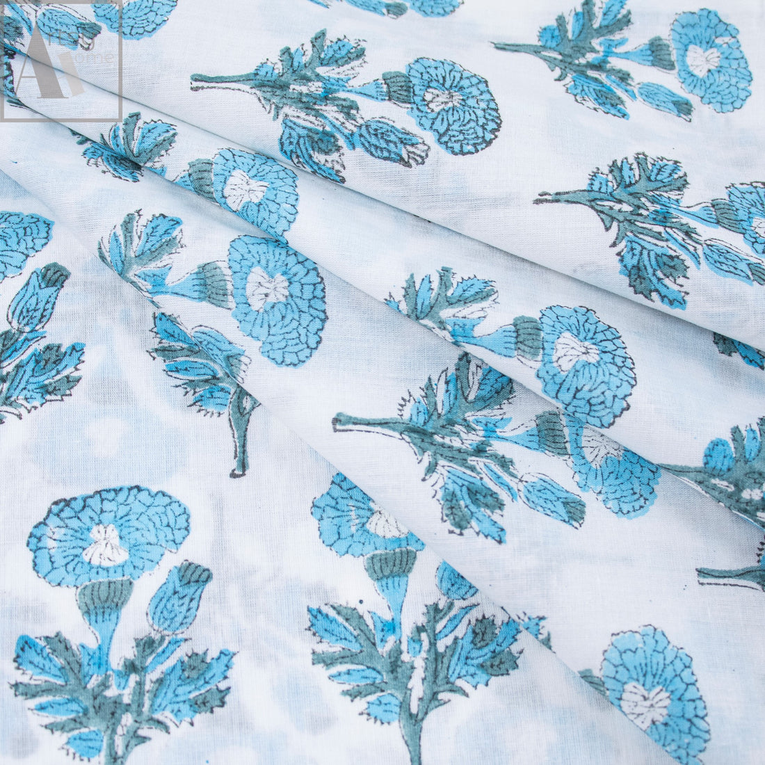 Floral Block Print Cotton Running Fabric