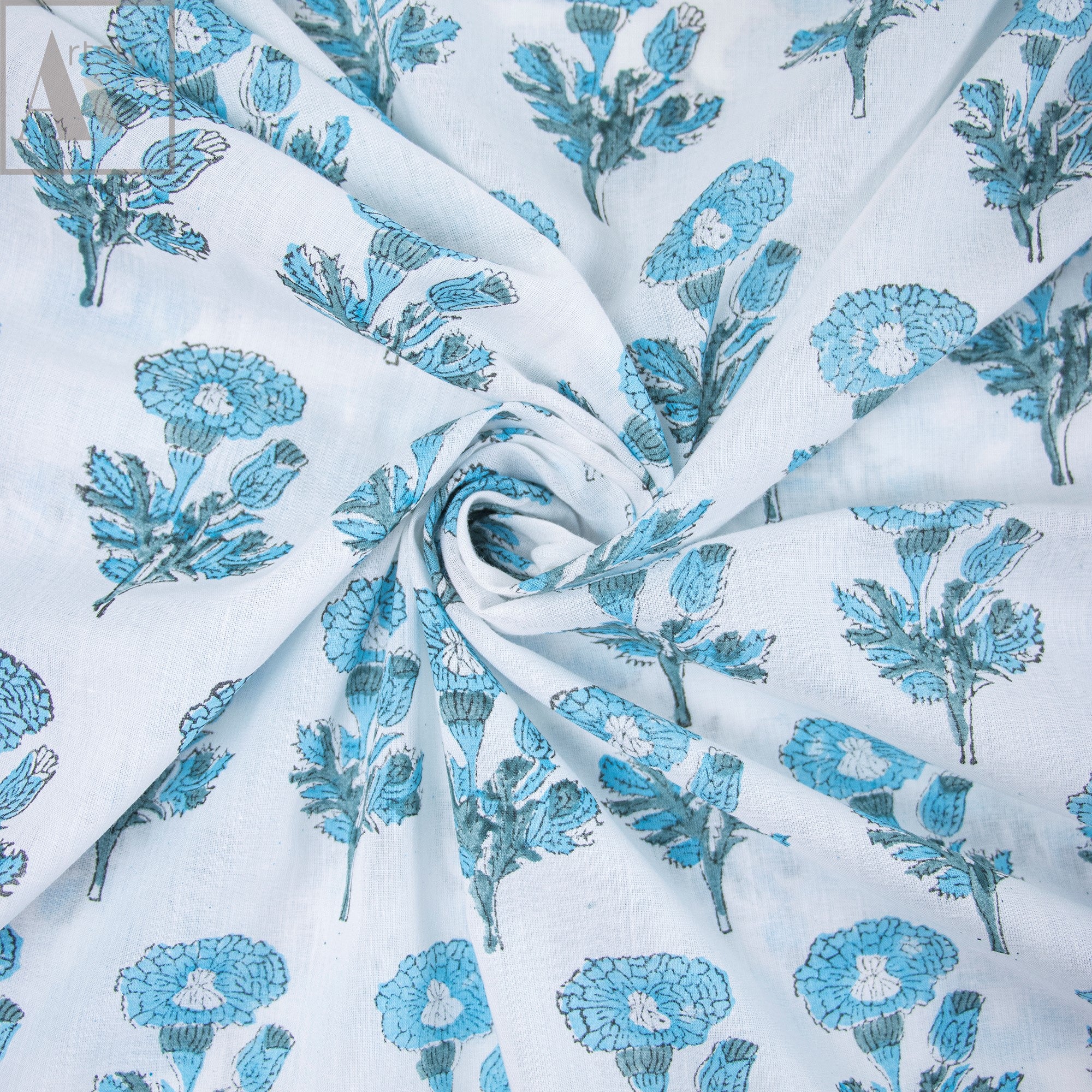 Floral Block Print Cotton Running Fabric