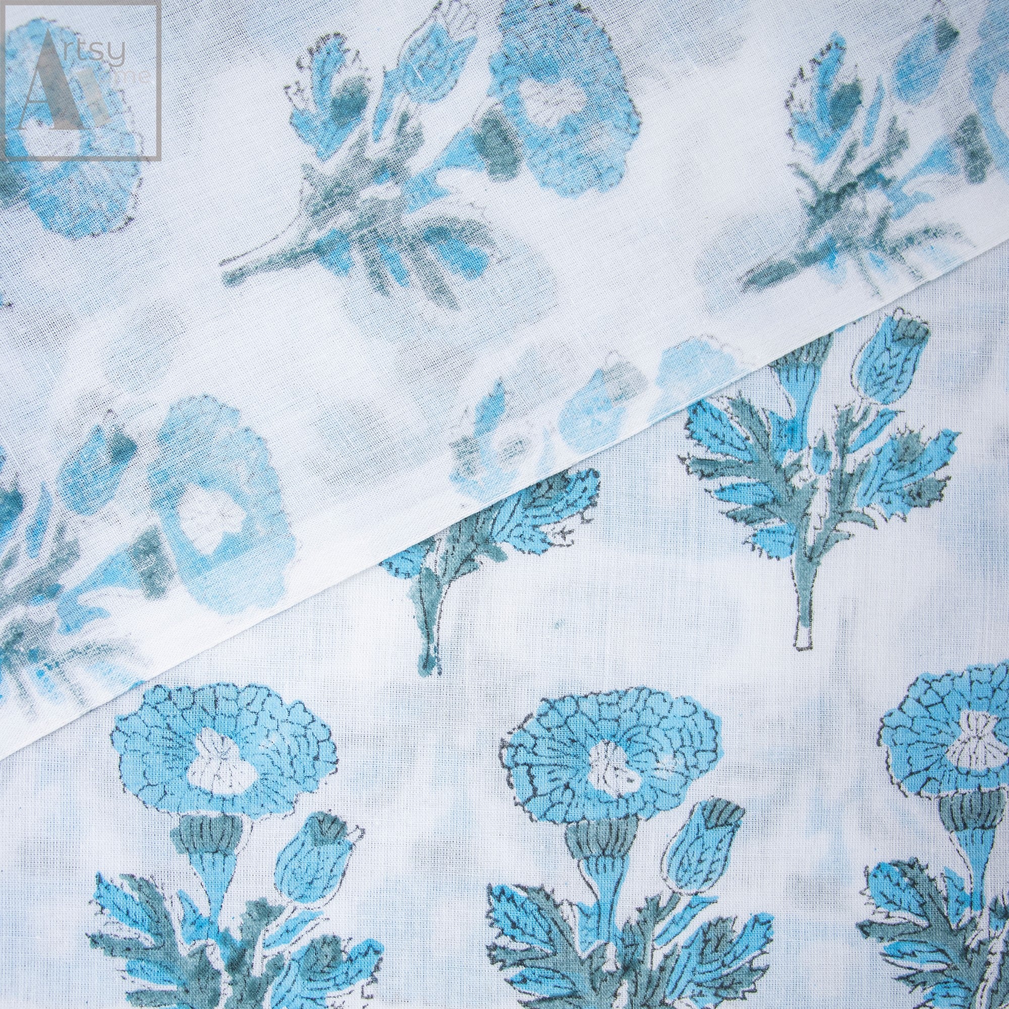 Floral Block Print Cotton Running Fabric