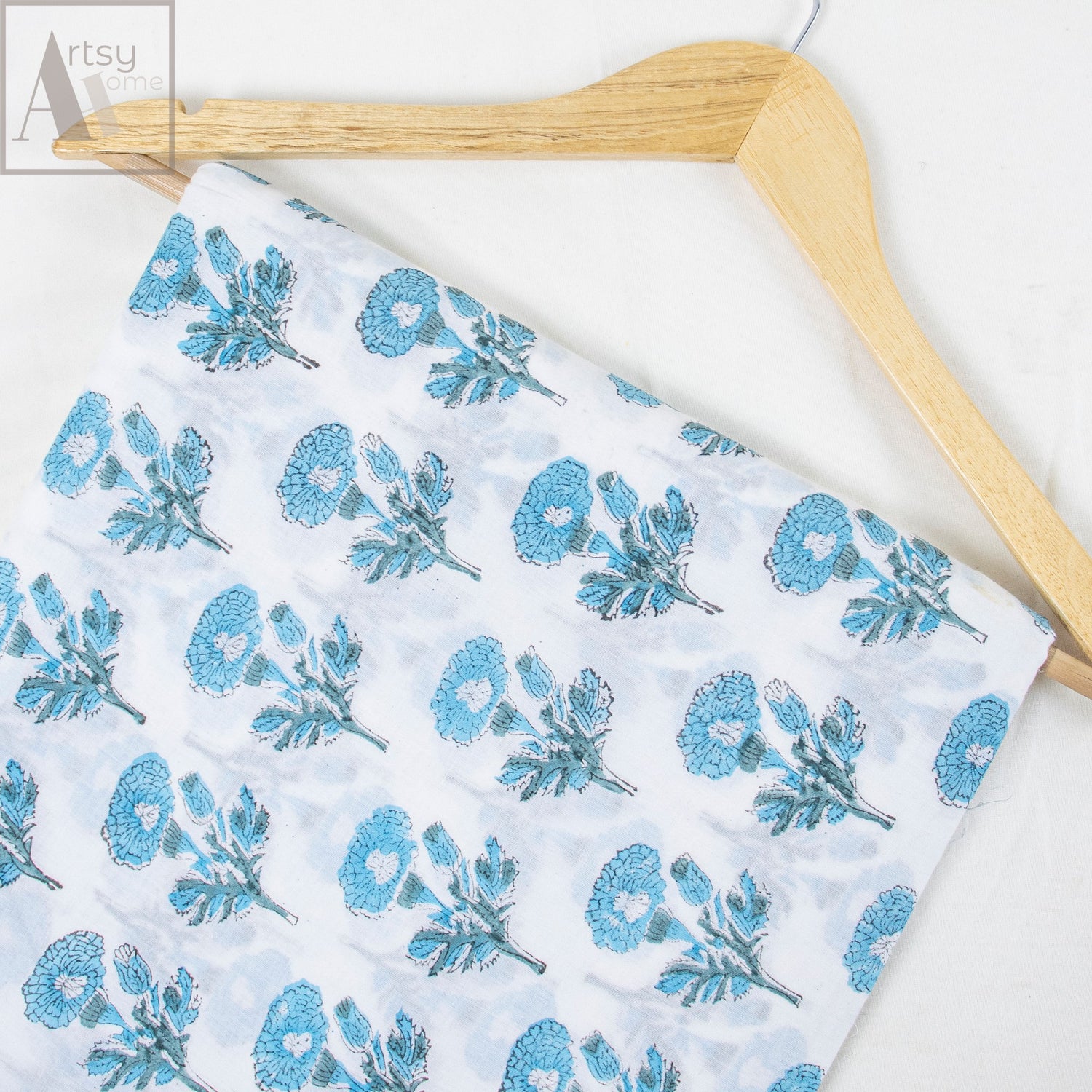 Floral Block Print Cotton Running Fabric