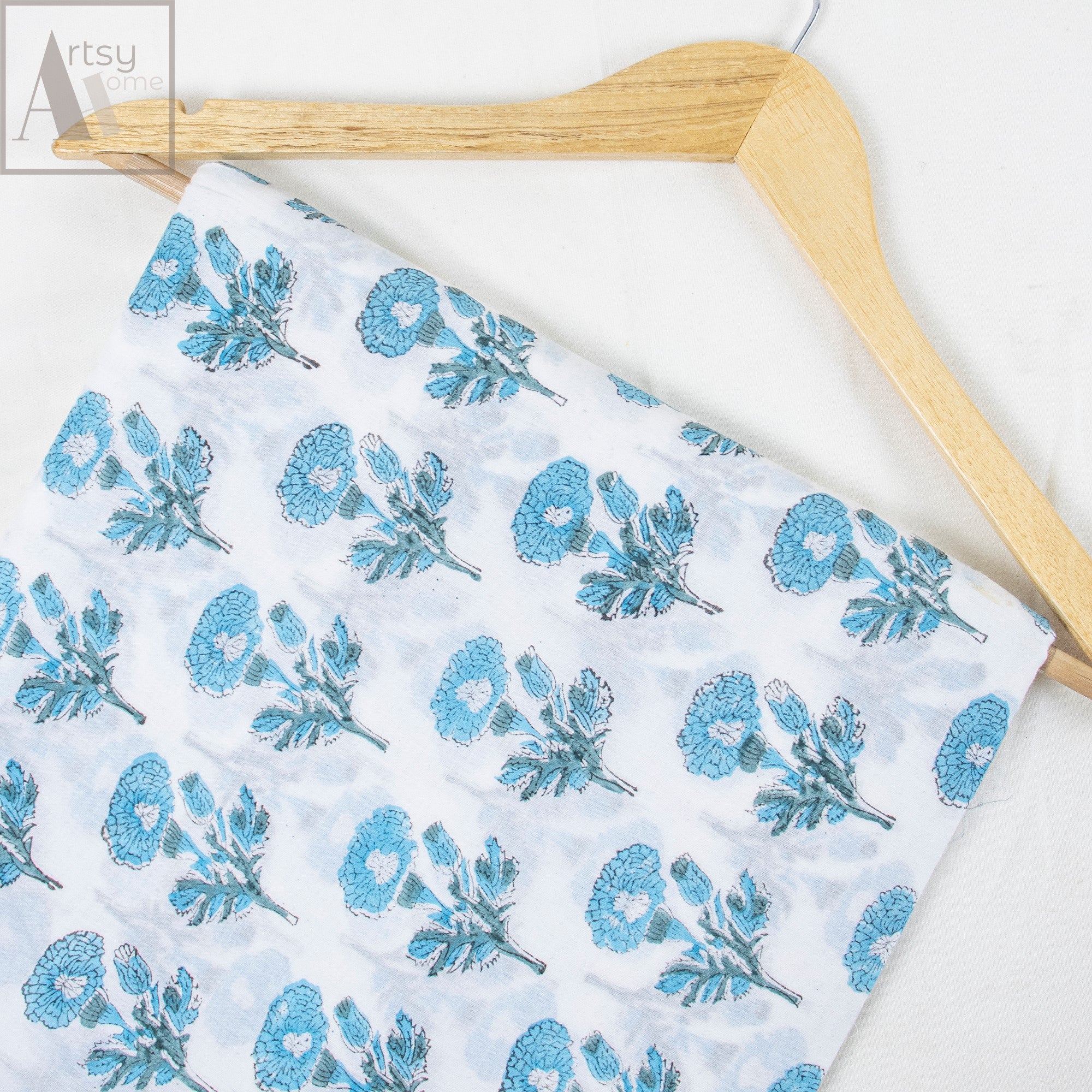 Floral Block Print Cotton Running Fabric
