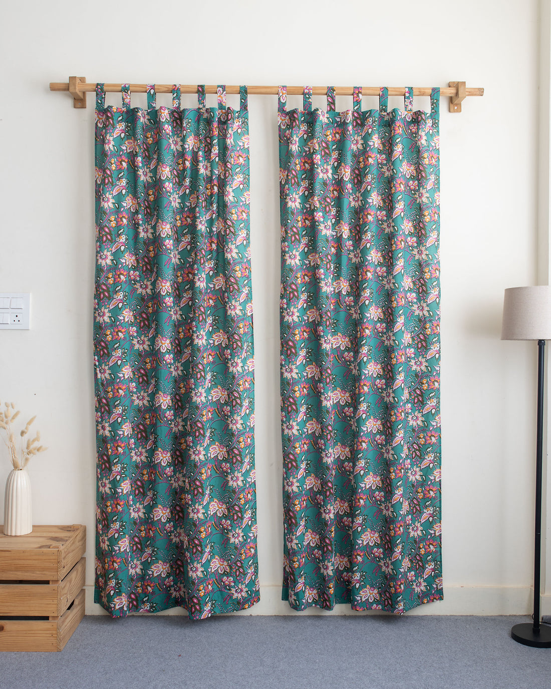 Floral Block Printed Cotton Curtain for Kitchen