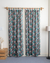 Floral Block Printed Cotton Curtain for Kitchen