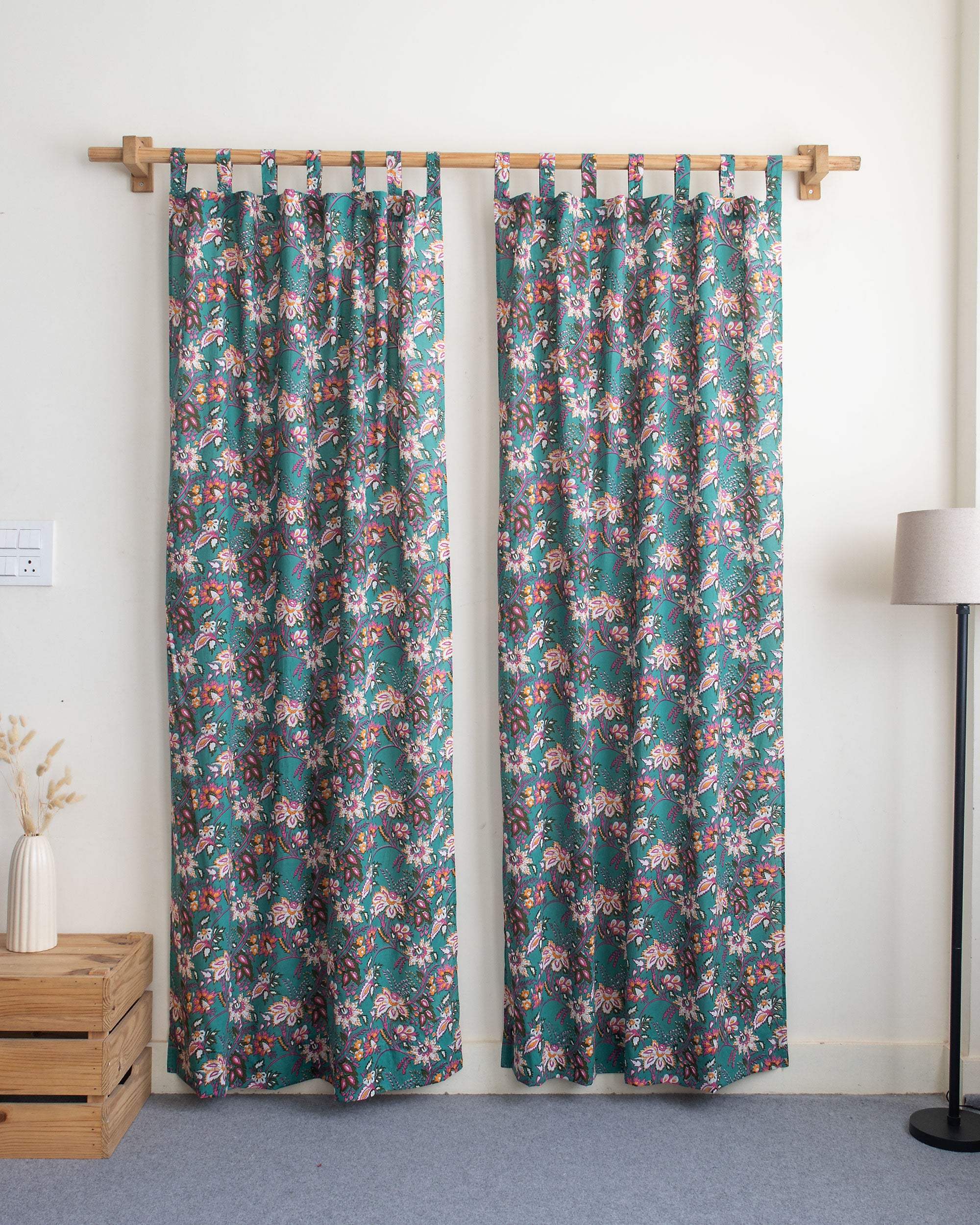 Floral Block Printed Cotton Curtain for Kitchen