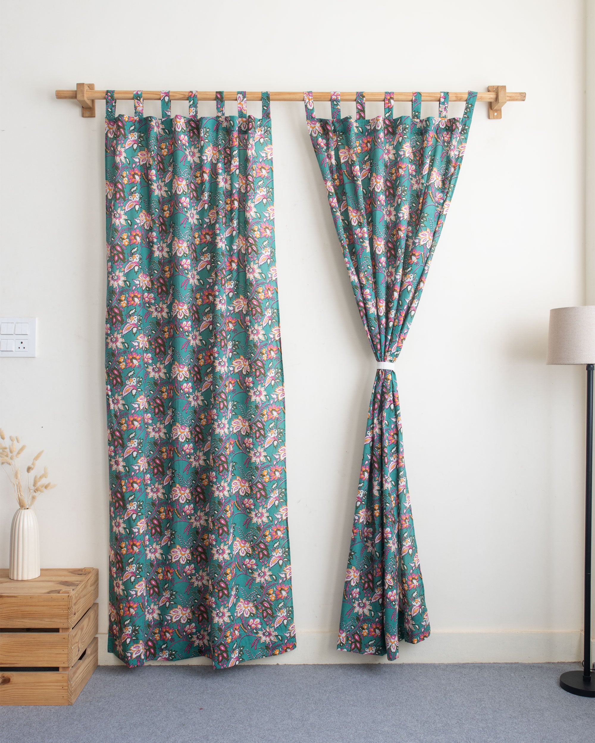 Floral Block Printed Cotton Curtain for Kitchen