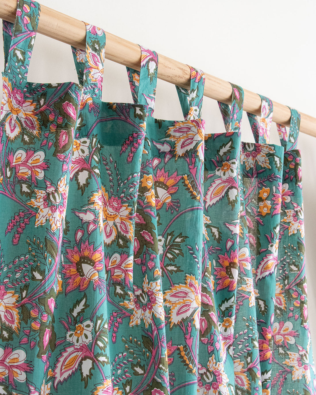 Floral Block Printed Cotton Curtain for Kitchen