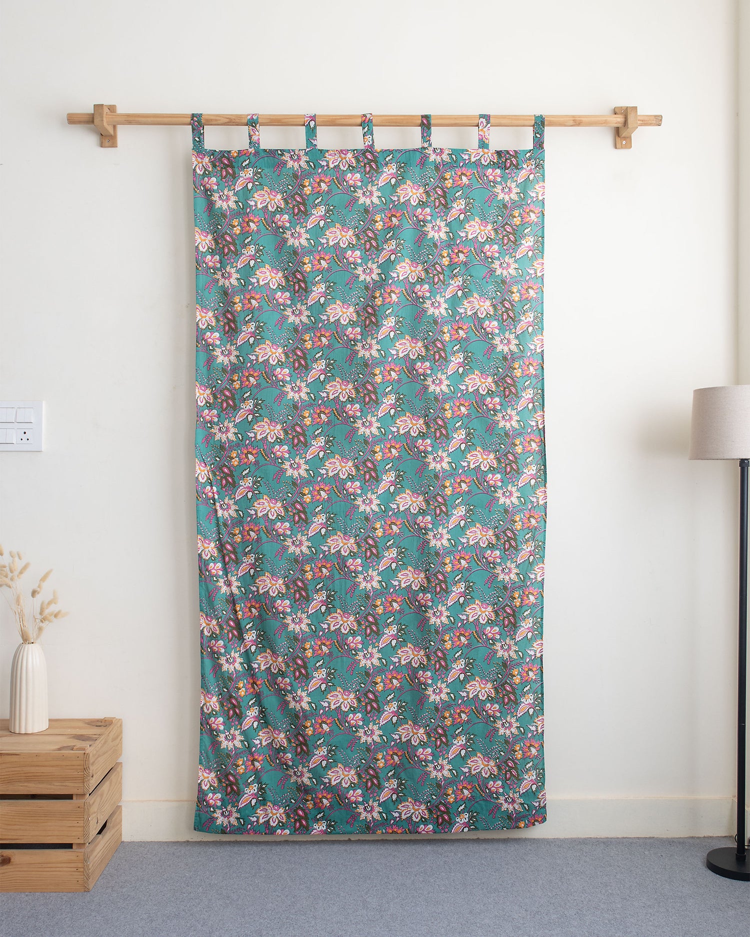 Floral Block Printed Cotton Curtain for Kitchen