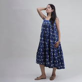 Floral Block Printed Cotton Stylish Midi Dress
