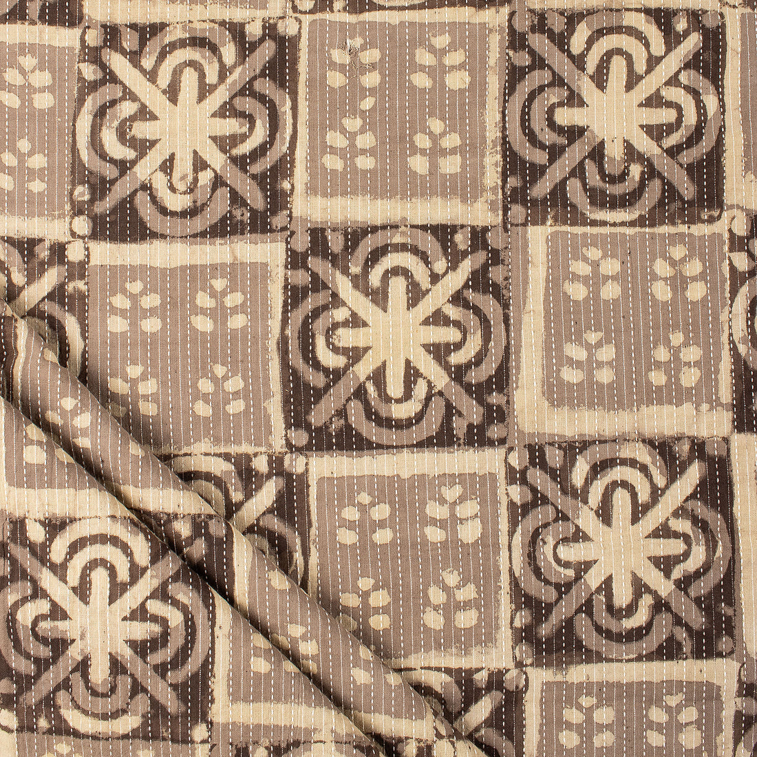 Floral Dabu Hand Block Print Cotton Kantha Fabric