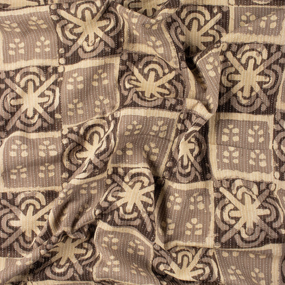 Floral Dabu Hand Block Print Cotton Kantha Fabric