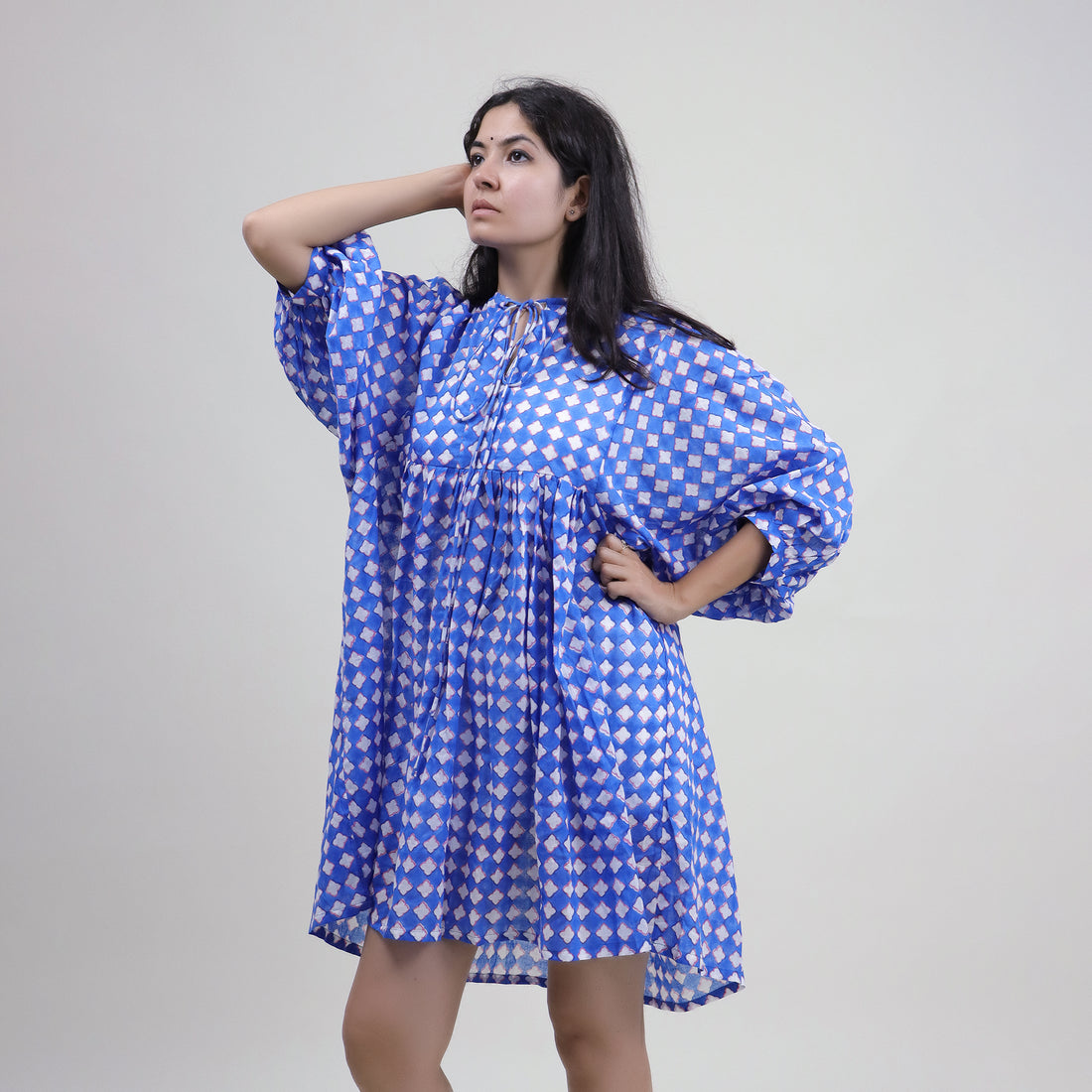 Floral Hand Block Print Cotton Summer Midi Dress