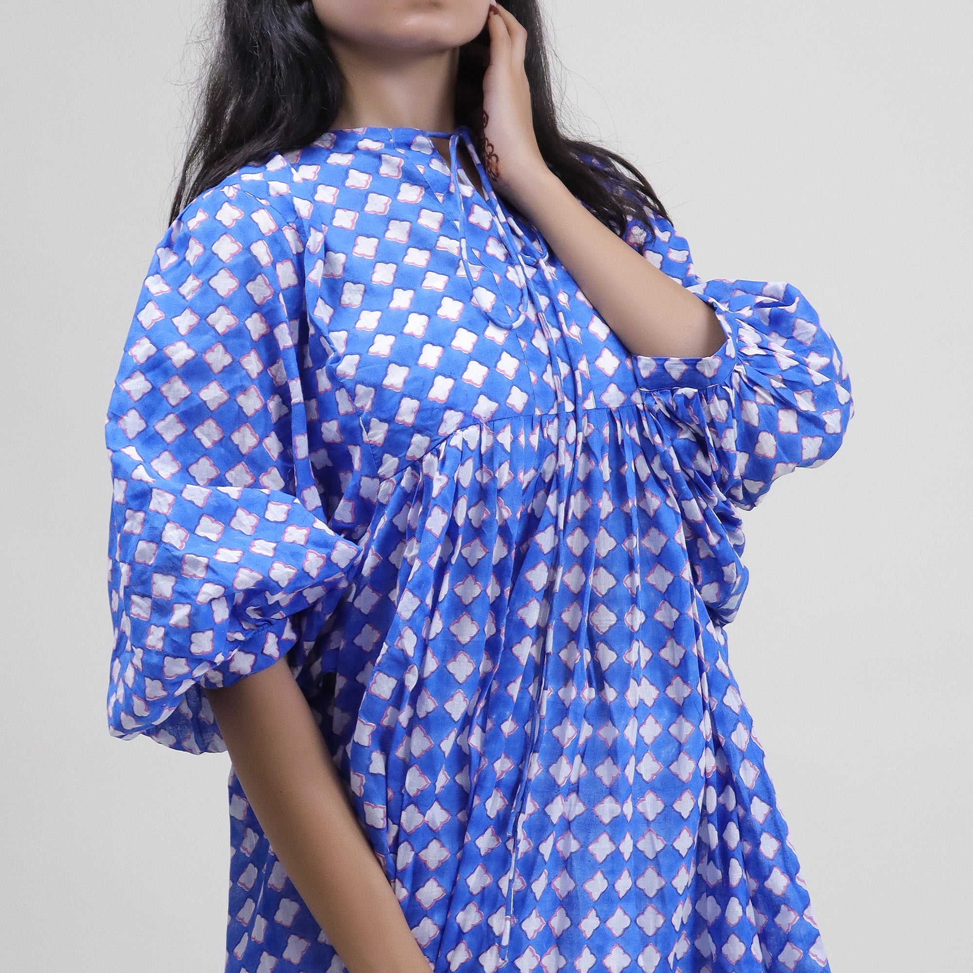 Floral Hand Block Print Cotton Summer Midi Dress