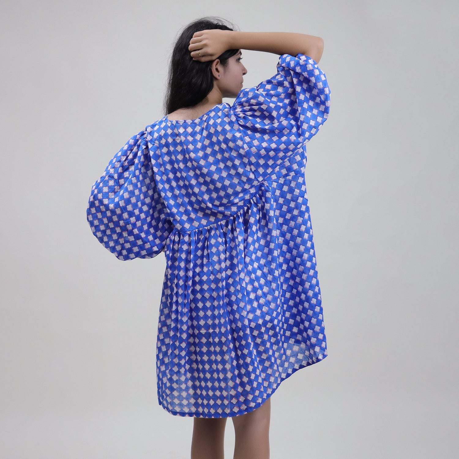 Floral Hand Block Print Cotton Summer Midi Dress