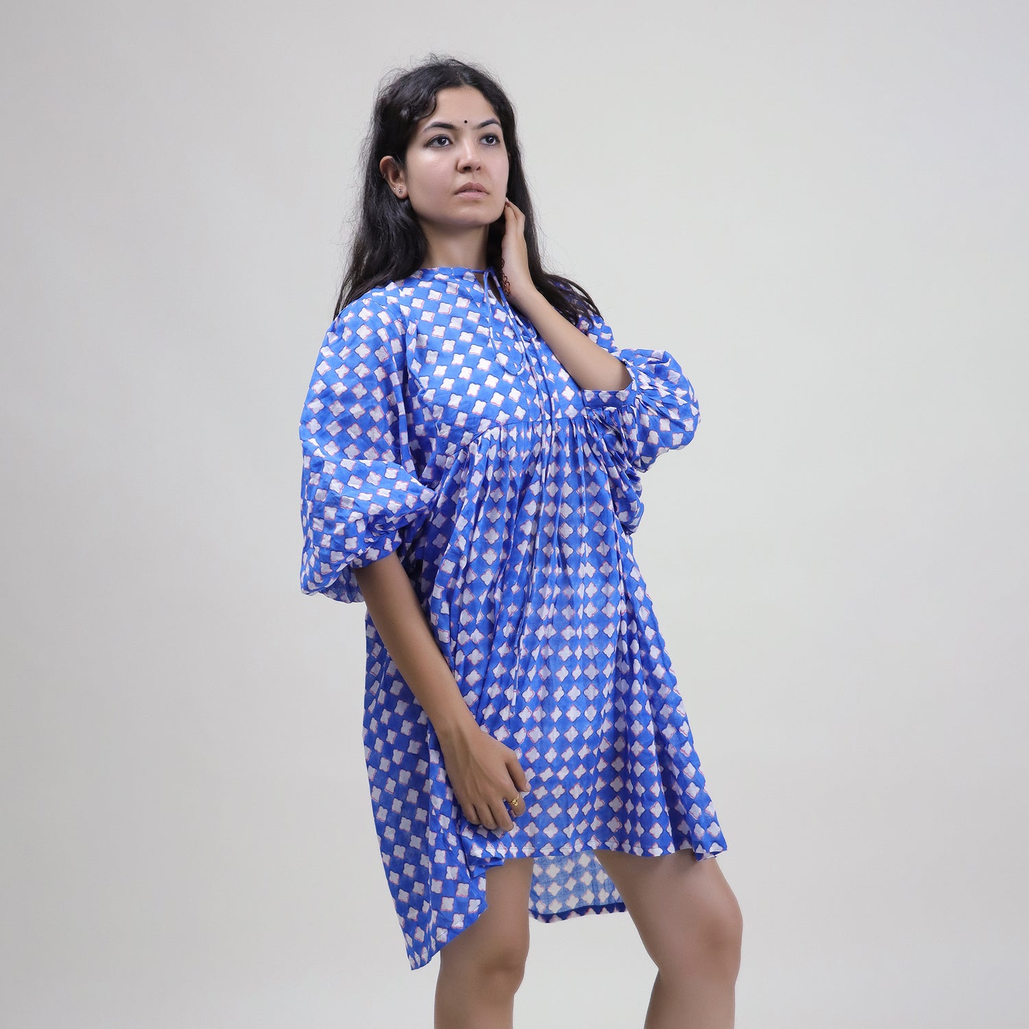 Floral Hand Block Print Cotton Summer Midi Dress