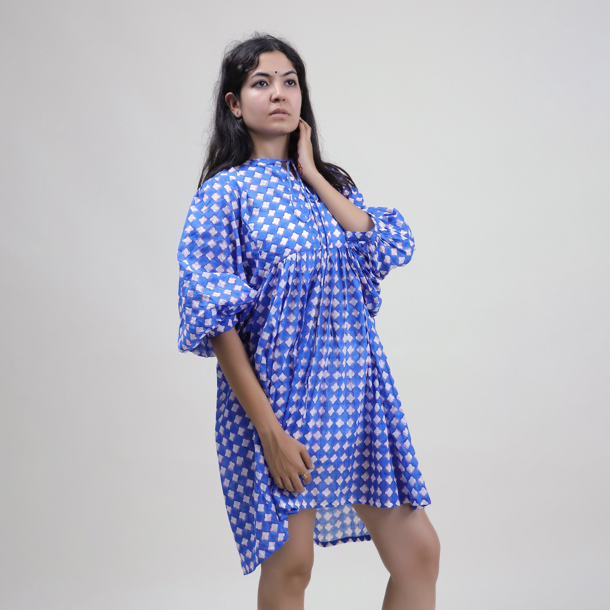 Floral Hand Block Print Cotton Summer Midi Dress