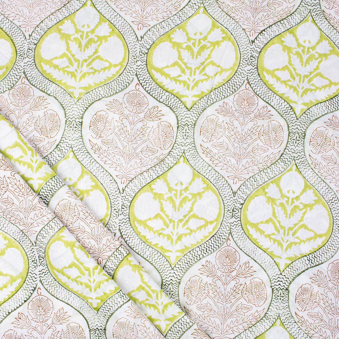 Floral Hand Block Print Cotton Voile Fabric