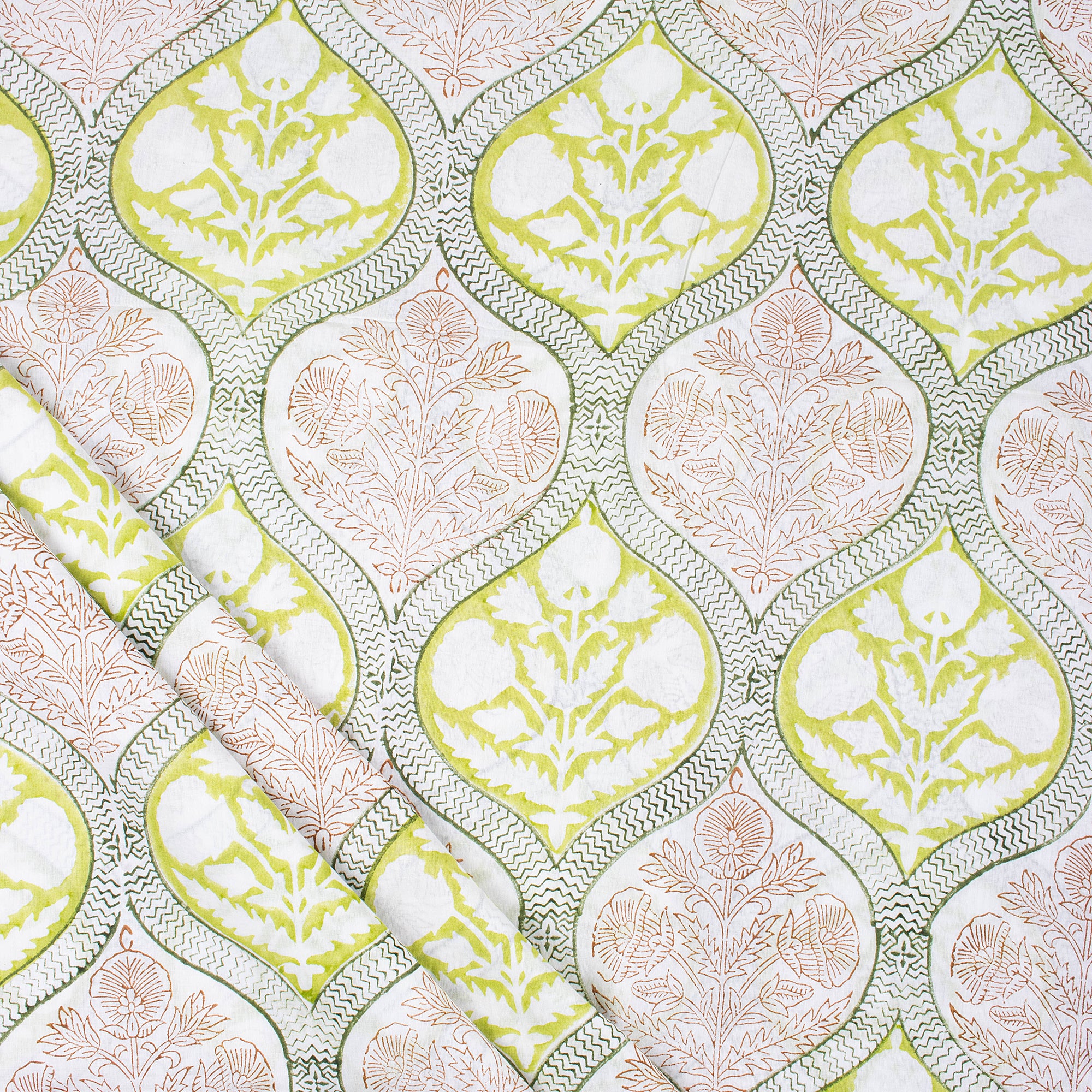 Floral Hand Block Print Cotton Voile Fabric