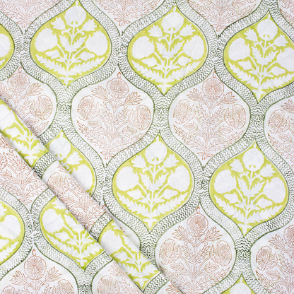 Floral Hand Block Print Cotton Voile Fabric