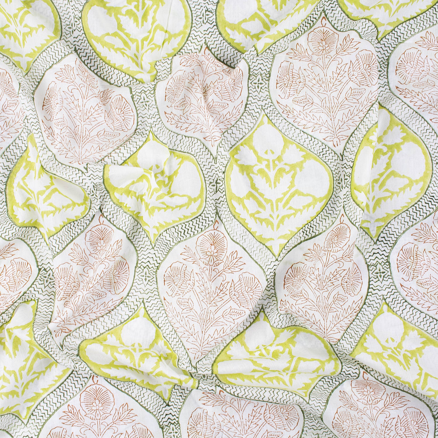 Floral Hand Block Print Cotton Voile Fabric