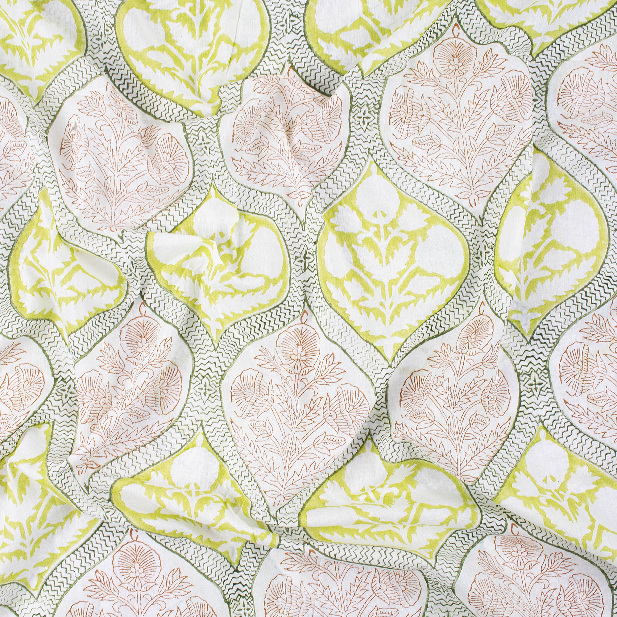 Floral Hand Block Print Cotton Voile Fabric