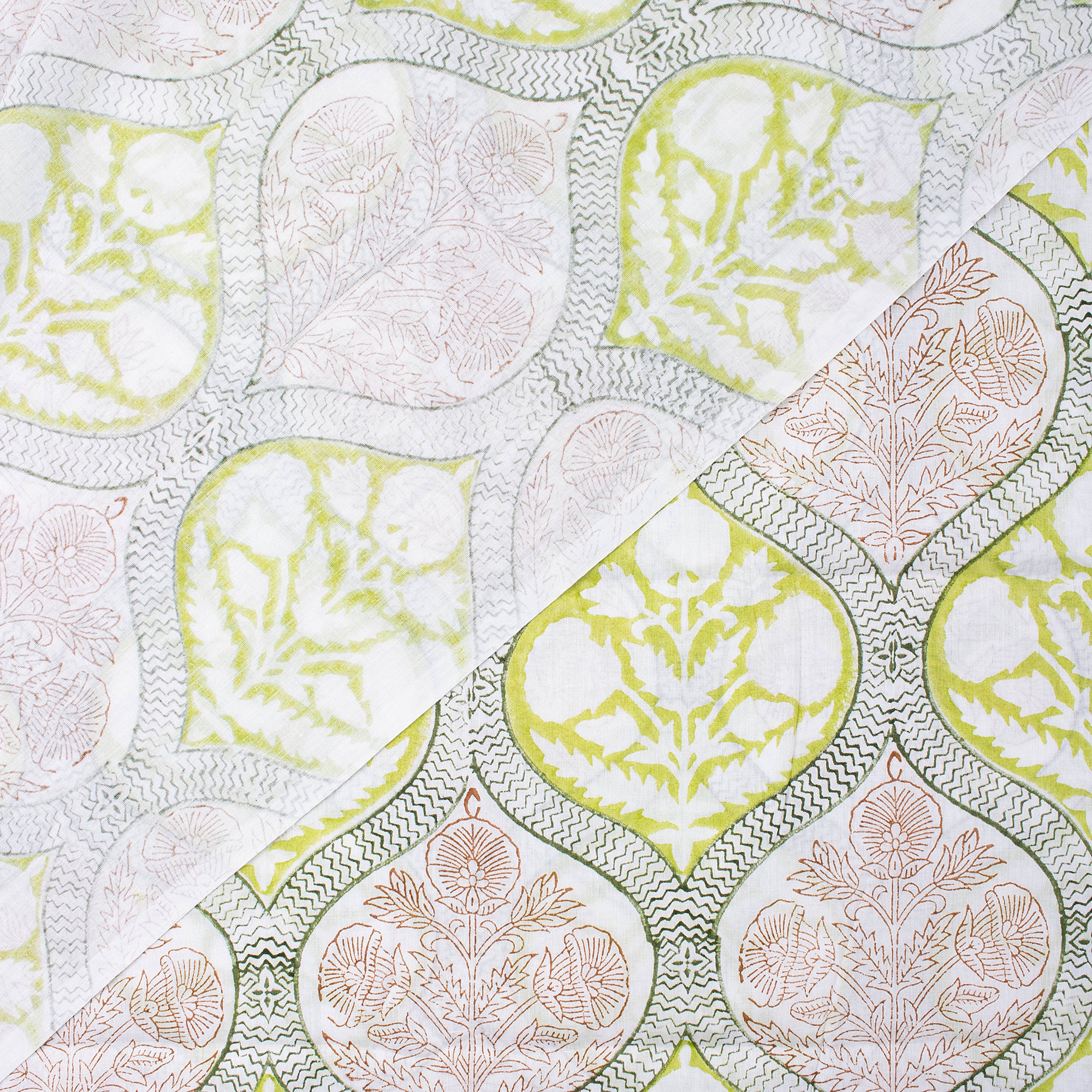 Floral Hand Block Print Cotton Voile Fabric