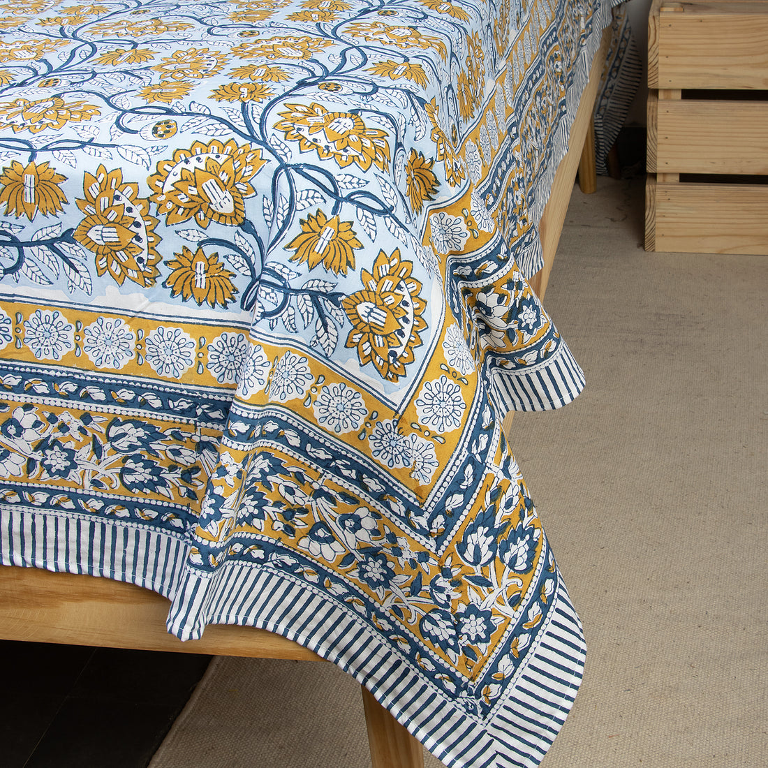 Floral Hand Block Print Organic Cotton Bedsheet